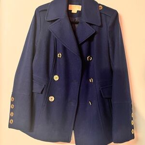 MICHAEL Michael Kors Blue Pea Coat with Gold Accents
